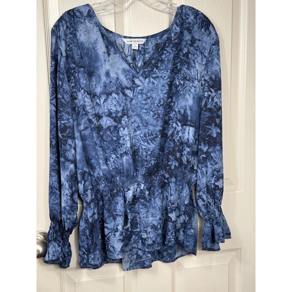Counterparts Peplum Top Womens  V Neck Watercolor Boho Bell Sleeve Whimsigoth XL